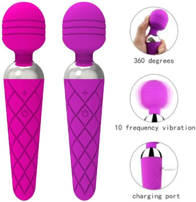 Vibrator Massager for Women, 10 Vibration Quiet Massager Body-Safe Silicone, Wireless Body Massage Wand (Pink)